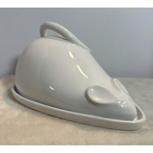 Bellini 6"x 12"White Mouse Shaped Covered Cheese Dish Tray Serving Plate Platter